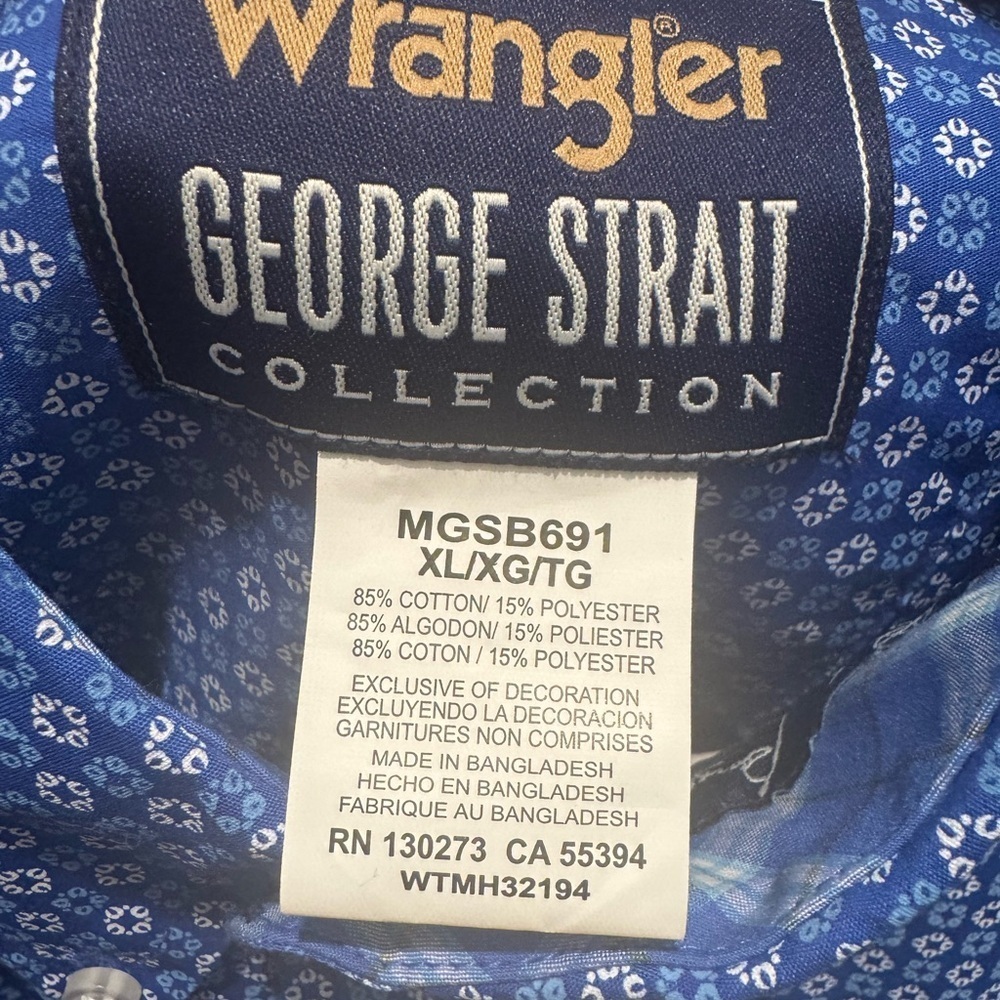 Wrangler George Strait Geometric Pattern Shirt Adult XL Blue Western Plaid Cuff - Picture 3 of 4